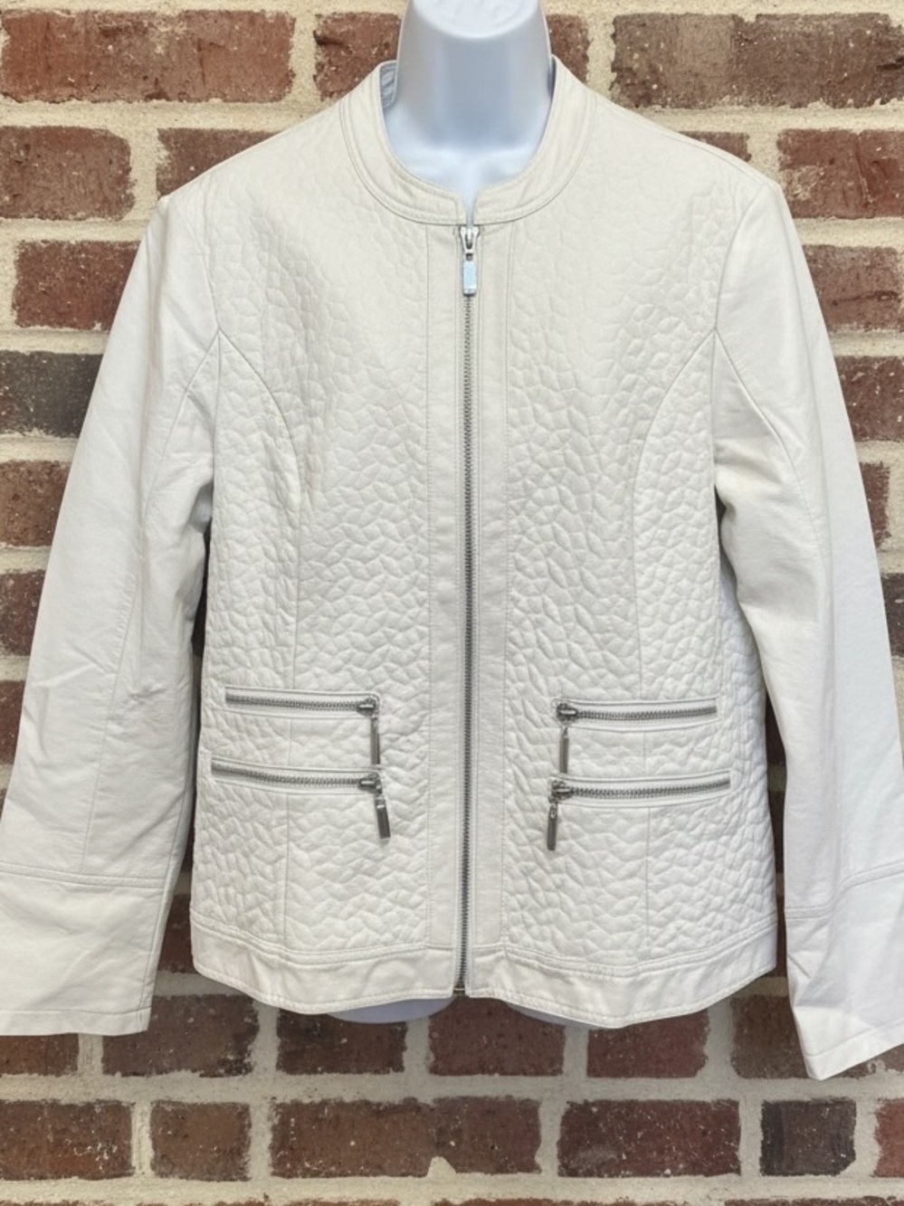 Cleo Off-White Quilted Faux Leather Moto Jacket Size L